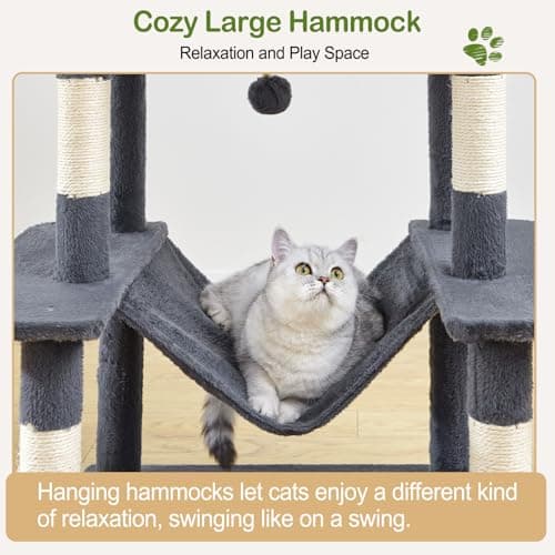 Large Cat Tree Tower for Indoor Cats Adult, 74.8 Inch Tall Large Multi-Level Tree Towers with Scratching Posts, Condo, Hammock, Bed for Big Cats, Modern Cat Trees Furniture Heavy Duty (Dark Gray) - Thumbnail 4