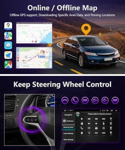 XGU 4G+64G Car Stereo for Honda Civic 2006 to 2011 Radio Apple CarPlay Android Auto, 9IN IPS Touch Screen for Civic Car Play Player BT, 5G WiFi, GPS Navi, AUX, FM RDS, DSP HiFi, Camera, Support Airbag - Thumbnail 5