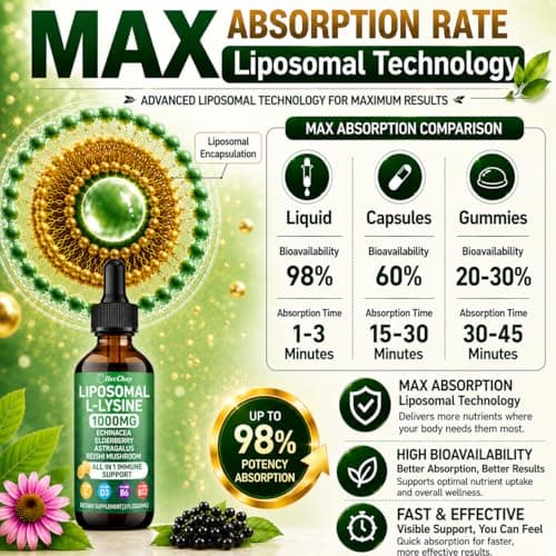 Liposomal Lysine 1000MG Liquid Drops, 16-in-1 L Lysine Supplement for Kids and Adults, Echinacea & Elderberry with Vitamin C, B6, D3, B12 & Zinc for Collagen, Lip, skin & Immune Support, 2 Pack - Thumbnail 5