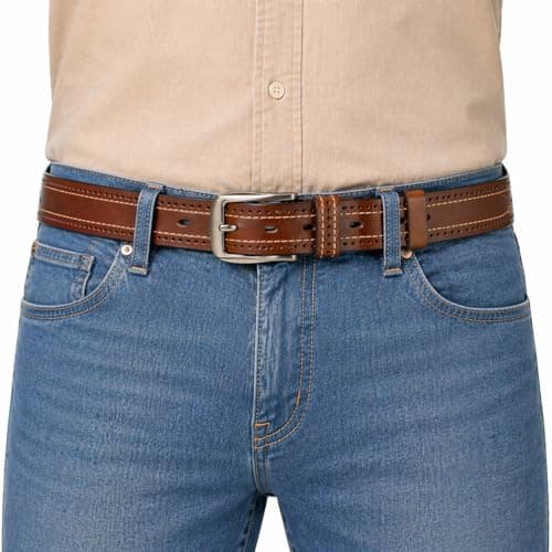 Rollslatte Full Grain Leather Men’s Belt Business, 1.5" Vintage Western Cowboy Belt with Silver Buckle, Khaki Genuine One-Piece Leather Belts for Jeans and Casual Size 38 - Thumbnail 5