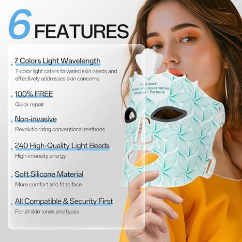 Red Light Mask for Face Women - 7 Colors Red Light Face Mask, Face Mask Skincare at Home, Cordless Device, Skin Care Mask Suitable for Women - Thumbnail 2