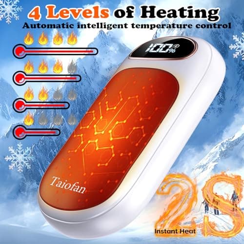 Taiofan Rechargeable Hand Warmer 2 Pack, LED Display & 4 Levels, Ultrathin Electric Hand Warmers Portable USB Pocket Heater Fits Gloves for Hunting Essentials, Camping, Raynauds, Gifts for Christmas - Thumbnail 4