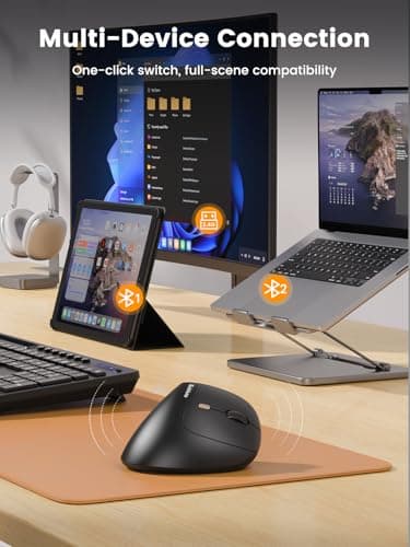 SABLUTE MAM3 Ergonomic Mouse, Bluetooth Mouse for Small/Medium Hands,Dual-Device Connectivity for Computer/Laptop, Rechargeable Wireless Vertical Mouse with 4 Adjustable DPI for Window,Mac OS,Black - Thumbnail 5