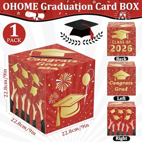 OHOME Graduation Decorations 2026 - Red Gold Graduation Card Box for Graduation Decorations Class of 2026 - Graduation Party Decorations Decor Supplies Favors,Graduation Centerpieces 2026 - Thumbnail 2