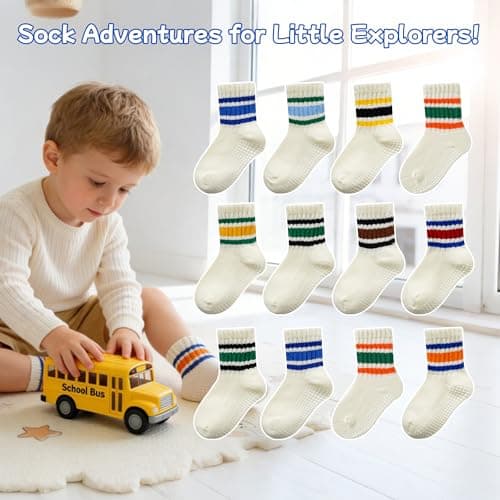 BISOUSOX Baby Grip Socks for Toddler Girls Boys 0-5T, Grippy Socks for Baby 6-12-18M, Non-Slip Walking Sock with Grips - Thumbnail 2