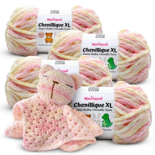 Chenillique XL Plush Velvet Chenille Yarn #6 Super Bulky – 4-Pack (352 Yards / 400 g) – Variegated Yarn for Plushies, Blankets, Amigurumi & Accessories - Peach Fizz - Image 1