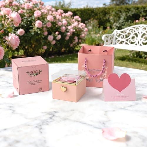 mountova Valentines Day Gifts for Her Girlfriend Wife, Flip Flower Jewelry Box With Ring Birthday Gift for Women Mom Sister, Preserved Rose Ring Box for Anniversary Wedding, Proposal, Pink - Thumbnail 6