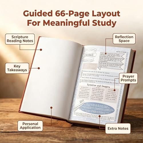 66-Page Bible Study Guide & Journal For Women, Year-Long Devotional With Daily Scripture, Prayer Prompts And Reflection Pages, PU Leather Bible Study Notebook For Beginners And Daily Faith Growth - Thumbnail 4