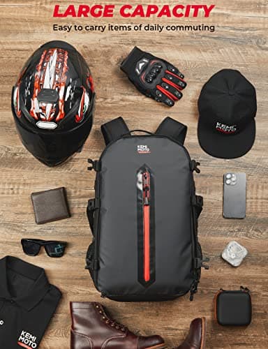 KEMIMOTO Motorcycle Helmet Backpack, 20L Storage Bag with Expandable Hidden Net for Full Face Helmet, Riding & Daily Commute Gift for Men - Thumbnail 4