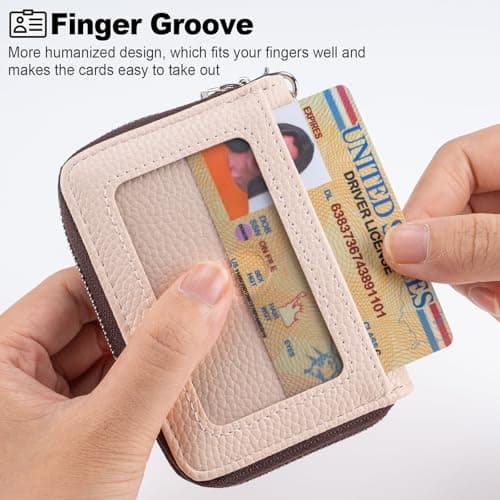 Mayski Credit Card Holder, Zipper Credit Card Wallet for Women, Small Accordion Card Cases Holder, KeyChain Wallet, Business Card Holder, Beige - Thumbnail 2