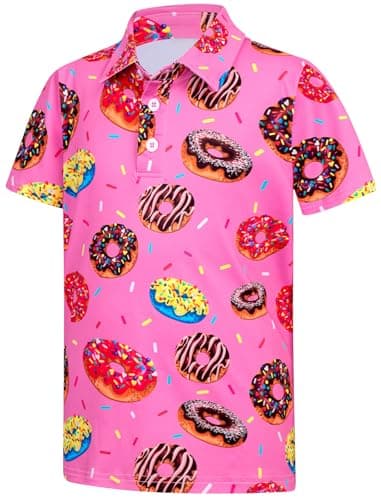 Boys Spring Collared Shirt Donut Polo Shirts Kids Golf Collared Short Sleeve School Uniform Athletic Dry Fit Tops Cute Pink Casual Clothes Size 9-10 Years - Image 1