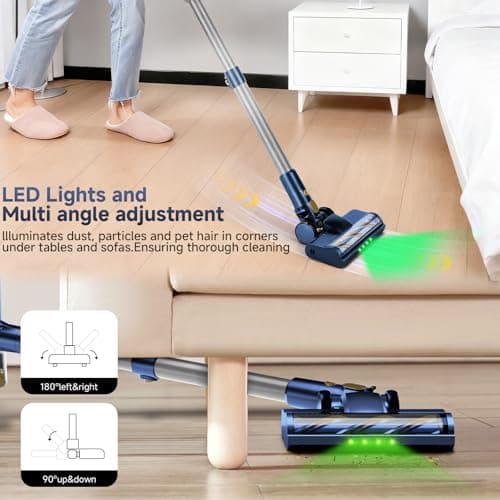 Shieal Cordless Stick Vacuum Cleaner - 45KPA Powerful Suction Vacuum with 45 Min Runtime, Detachable Battery, Anti-Tangle & 1.5L Dust Cup, 8 in 1 Vacuum Cleaner for Pet Hair, Carpet, HardFloor, Blue - Thumbnail 6
