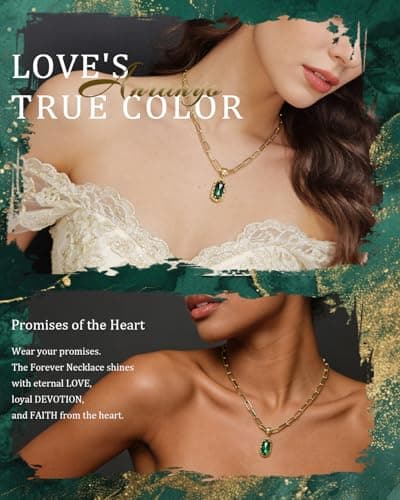 Anranyo 18K Chunky Gold Necklace for Women Trendy, Green Birthstone Necklace, Hypoallergenic, Non Tarnish, Minimalist, Birthday Mothers Day Gifts for Wife Daughter Sister Girlfriend - Thumbnail 3