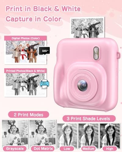 Kids Camera Instant Print, 48MP Selfie Digital Camera for Kids Christmas Birthday Gifts, 1080P Instant Print Cameras with Print Paper, 32GB Card, Toddle Toy for 4 5 6 7 8 9 Year Old Boys Girls-Pink - Thumbnail 3
