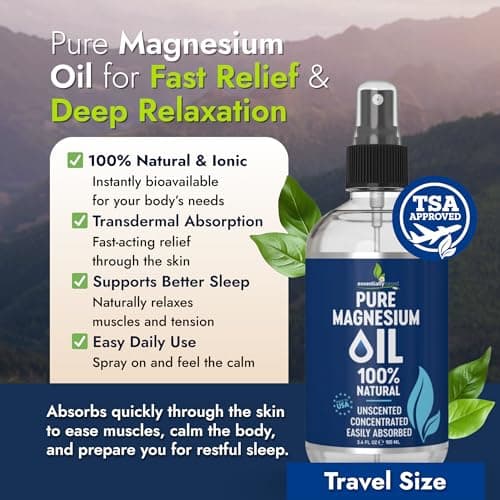 Pure Magnesium Oil Spray 3.4oz Travel Size - Topical Magnesium Spray for Sleep & Feet - Extra Strength - USP Grade - 100% Natural and Organic Oil for Muscle Pain & Cramps - TSA Approved - Made in USA - Thumbnail 6