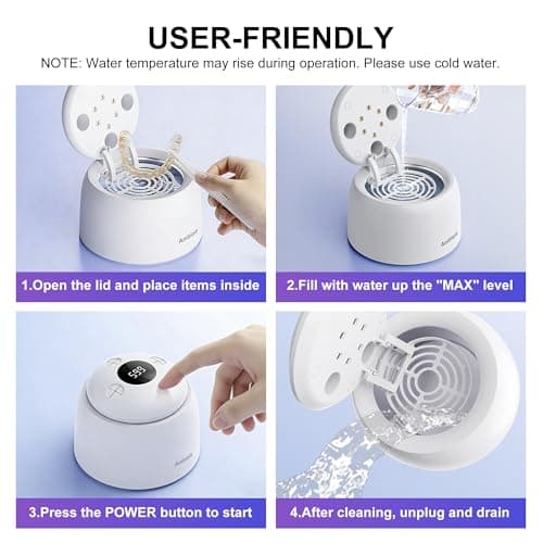 Ambiora Ultrasonic Retainer Cleaner Machine, 45kHz ultrasonic cleaner for denture/Jewelry/Toothbrush with 4 Cleaning Modes, Digital Timer, 200ML Mouth Guard Cleaner for Aligner - Thumbnail 5