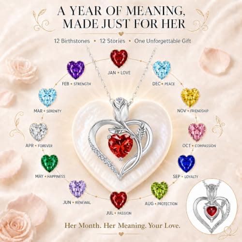 JACUPO Heart Birthstone Silver Necklace for Women(01/07 - Ruby) - Thumbnail 5