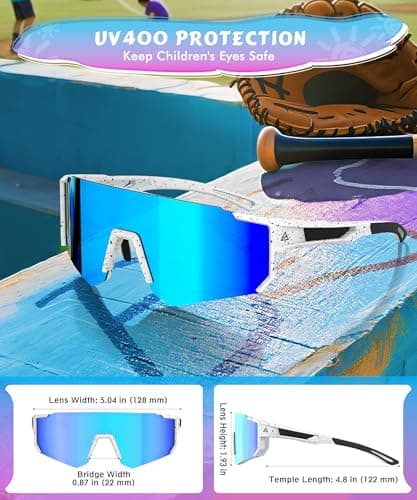 QALLY 3 Pack Kids Sunglasses Youth Baseball Sunglasses for Boys Girls Age 4-14, Cycling Softball Running UV400 Protection Sports - Thumbnail 4