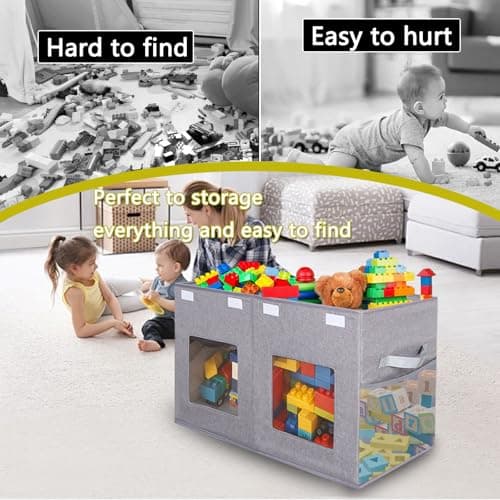 Legestori Large Stackable Storage Bins with Lids, Collapsible Sturdy Storage Organizer Boxes Bins Baskets, Foldable Closet Organizer Baskets for Home (Grey, M) - Thumbnail 4