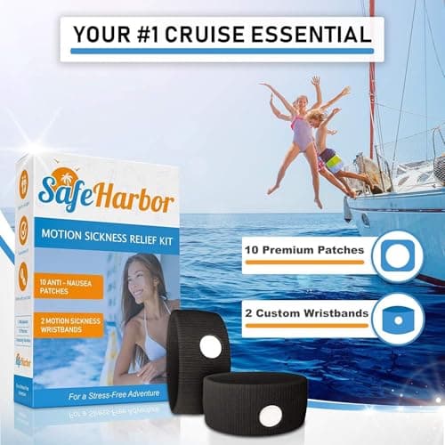 Sea Sickness Kit for Cruise | Motion Sickness Wristbands + Ginger Patches | Non Drowsy Nausea Relief for Adults, Kids | Alaska Cruise Essentials, Travel Kit for Car, Airplane | 2 Bands + 10 Patches - Thumbnail 5