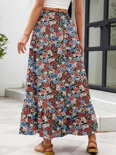 Heymoments Maxi Skirts for Women Floral Print XX-Large High Waisted Flowy 2026 Fall Trendy A Line Summer Cute Pleated Dressy Casual Fairy Boho Teacher Holiday Beach Vacation Long Skorts with Pockets - Thumbnail 5