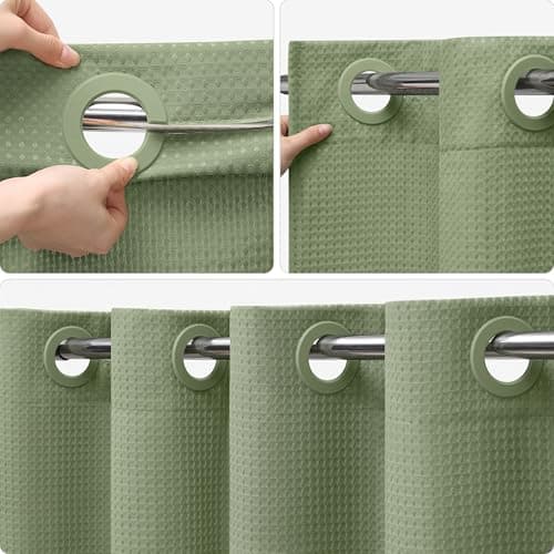 PILOTSHARK No Hook Waffle Weave Shower Curtain with Snap-in Fabric Liner,256GSM Heavy Duty Fabric Shower Curtain Set,Green Waterproof Washable Luxury Shower Curtain for Bathroom Stall (72x75 Inch) - Thumbnail 3