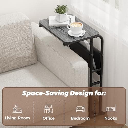 Olldide C-Shaped End Table with Storage Bag, Side Table for Living Room Bedroom, Slide Under Couch Sofa TV Trays Desk, Small Narrow Space Applicable, Black - Thumbnail 5