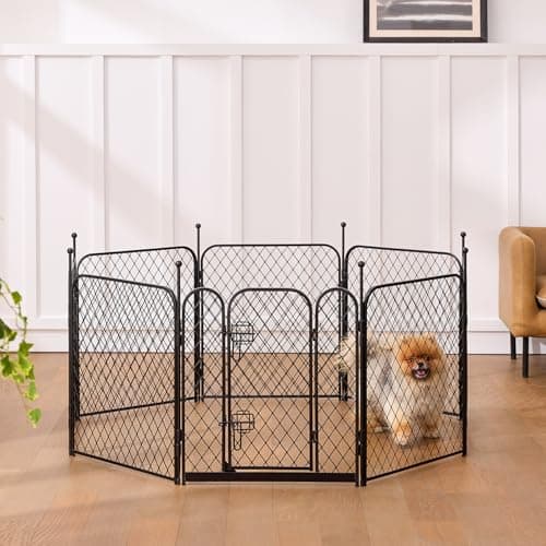 ZOMISIA Paw Safe Playpen for Indoor Small Dogs, 24 Inch 8 Panels Anti-Pinch Diamond Mesh Dog Fence, Metal Stable Dog Play Pen with Door, Portable Pet Playpen for Outdoor RV Camping Yard Garden - Thumbnail 3