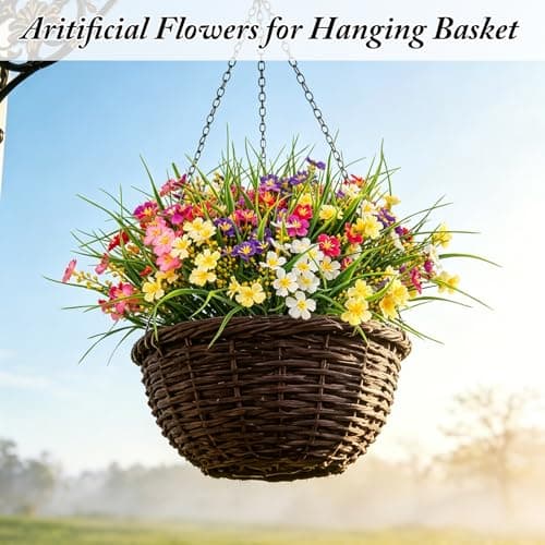 Trepcrow UV Resistant Artificial Flower Outdoor, Faux Wildflowers for Spring Summer Decor, Weatherproof Silk Fake Flowers Outside for Planter Bed/Window Box/Porch/Yard/Patio/Vase (18 Bundles) - Thumbnail 4