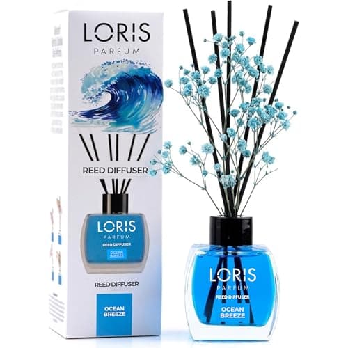 Loris Reed Diffuser – Aromatic Home Fragrance with Natural Essential Oils, 4.06 fl oz/120 mL – Long‑Lasting Non‑Toxic Gift Ready Scented Diffuser with Sticks for Room & Bathroom (Ocean Breeze)