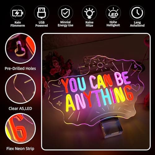 VVYXX You Can Be Anything Dimmable Neon LED Sign for Wall Decor Kids Wall Art Positive Just Read Book and Chill Classroom Decor USB Neon Light Bedroom Birthday Party Classroom Backdrop Aesthetic Decor - Thumbnail 6