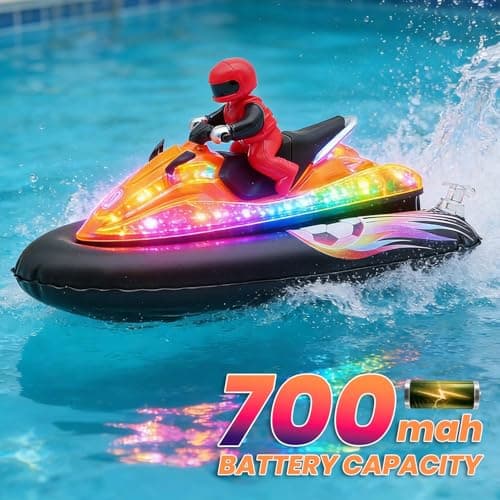 BuxxyBud Remote Control Boat for Pool with Inflatable Bumper Rechargeable Battery 700mah，Light Up & Water Spray RC Boat for Kids 8-12 Years Summer Water Toy Black - Thumbnail 3