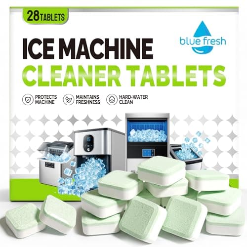 blue fresh Ice Machine Cleaner Tablets for Hard Water - 28 Pack Nickel Safe Scale Removal for Countertop Portable Commercial Nugget Ice Makers, Compatible with Opal, GE Profile, Frigidaire