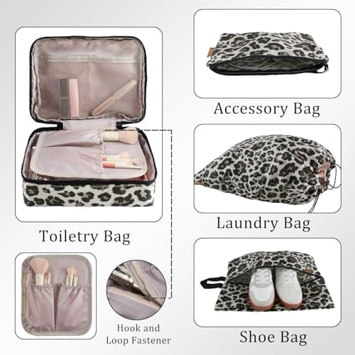 U+U 10 Set Compression Packing Cubes - Ultralight Leopard Travel Organizers with Laundry Bag, Space-Saving Suitcase Organizer, Expandable Packing Cubes for Travel and Family Vacation (Leopard) - Thumbnail 4