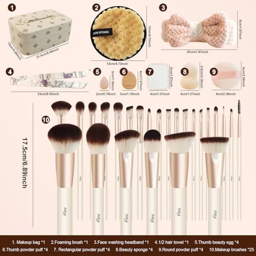 ALLFYL 49 Pcs Makeup Brushes Set, Professional Premium Make up Brushes Kit with Leather Case, Complete Makeup Brush Set for Foundation, Blush, Contour, Concealer Eye and Face Makeup Cosmetic Tools - Thumbnail 2