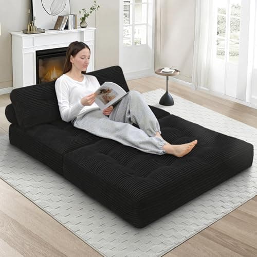 SIMFLAG Folding Sofa Bed, Convertible Sleeper Chair with Pillow & Handle, Foldable Mattress Futon Chair Bed Lounge with Back Support, Comfy Floor Sofa for Living Room Bedroom, Black, Full - Thumbnail 5