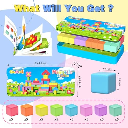 Goodtiles Mini Magnetic Blocks, Travel Outdoor Toys for Kids Ages 3-5 4-8, Magnet Cubes with Iron Box, STEM Montessori Sensory Building Toys, Ideal Gifts for Toddlers Boys Girls Birthday - Thumbnail 2