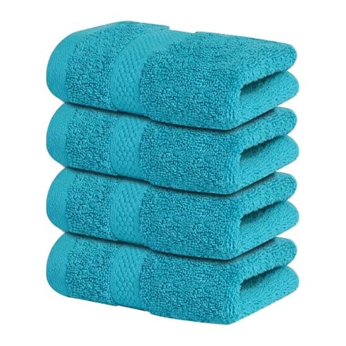 Infinitee Xclusives Luxury Wash Cloths for Showering [13x13] – 100% Cotton Washcloths [Pack of 4], Soft and Absorbent Face Towels for Bathroom Wash Clothes, Gym, and Spa (Serene Teal)