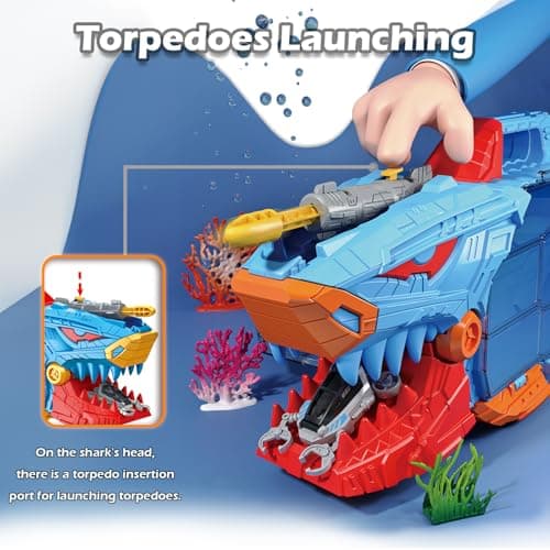 Frontoytall Shark Ocean Animal Toys Set with 18 Piece Sea Creatures & Transport Vehicles, Double-Side Storage + Portable Handle, Educational Bath Toys for Kids Ages 3-12 Years Old - Thumbnail 6