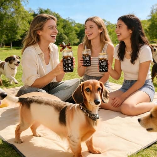 Dachshund Gift for Women, Funny Wiener Dog Gifts Glass Cup with Lid & Straw Coffee & Smoothie Tumbler for Weenie Lovers Dog Owners Pet Moms Wife teens Friend Sister for Mother’s Day Birthday - Thumbnail 4