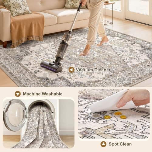 ELLIUNE 8x10 Area Rugs for Living Room: Non Slip Neutral Washable Brown Rug, Soft Stain Resistant Indoor Floor Carpets for Bedroom Dining Decor Farmhouse Home Office Kid & Pet Friendly - Thumbnail 4