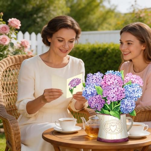 Airpark Mothers Day Gifts Card, 3D Pop Up Paper Flowers Bouquet 12’‘ with Note & Envelope, Birthday, Get Well, Teacher Appreciation Gifts, Anniversary, Thank You Gifts Cards for Women Friends, Nantucket Hydrangeas - Thumbnail 3