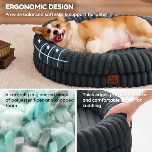 ChiXnuggle Orthopedic Dog Bed for Large Dogs, Waterproof Faux Rabbit Fur Dog Couch with Egg Crate Foam Support and Washable Removable Cover, Bolster Pet Sofa with Non-Slip Bottom, 35x28x7, Dark Grey - Thumbnail 4