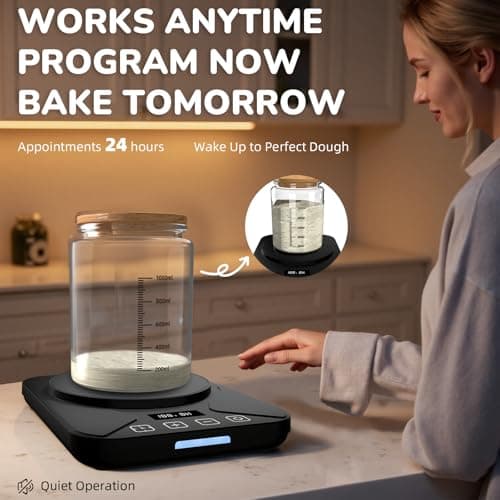 Sourdough Starter Warmer Mat - 24H Timer - Precise 1°F Thermostat Control (70-100°F) - Smart Memory Warming On/Off - Fits Jars Up to 40oz - Perfect for Home Baking (Gloss Black) - Thumbnail 6