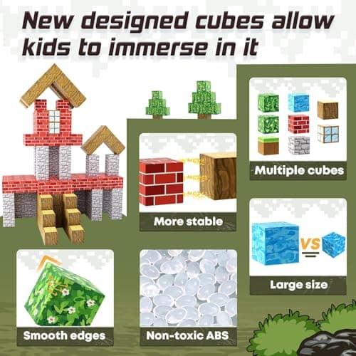 150PCS Magnetic Blocks-Build Mine Magnet World Forest Edition Kids Games for Boys&Girls Age 3-5 4-8 6-8, Magnetic Sensory STEM Toys Tiles for Toddlers Gifts for 3+ Years Old Ideal Construction Toys - Thumbnail 5