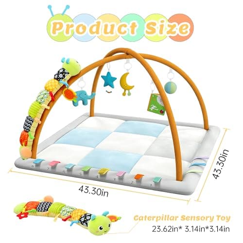 Kidmoze Baby Play Gym & Activity Mat, Baby Tummy time mat w 6 Detachable Toys, Promote Motor Skills & Sensory Development Mat, Newborn Infant Baby Essentials Gift. - Thumbnail 2