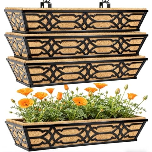 cheehigo 4 Pack 30 Inch Window Boxes Planters with Coco Liner, Large Metal Railing Planter Boxes for Deck, Heavy Duty Hanging Trough for Fence and Front Porch Garden Flower Display - Image 1