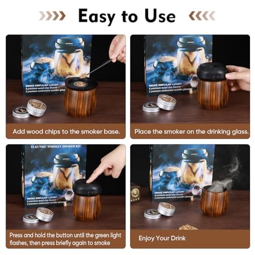 Electric Cocktail Smoker Kit with Unique Charred Wooden Glasses, Whiskey Smoker Kit with 6 Flavors Wood Chips, Instant Smoke Output – Ideal Gift for Cocktail & Whiskey Lovers - Thumbnail 6