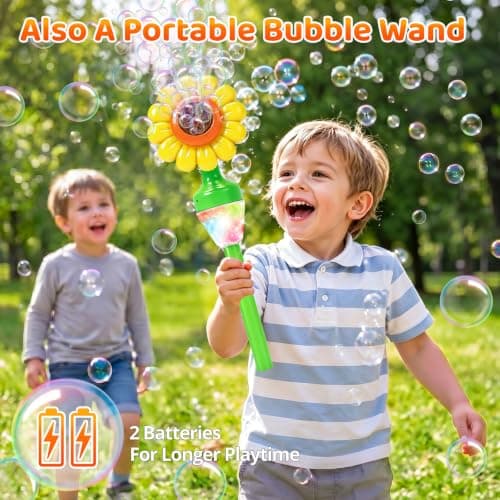 Bubble Machine Toys for Kids: Remote Control Bubble Blower Torch with Light Music, Rechargeable Adjustable Height Bubbles Wand Boys Girls Outdoor Toys for Wedding Summer Camping Backyard Party Easter - Thumbnail 3