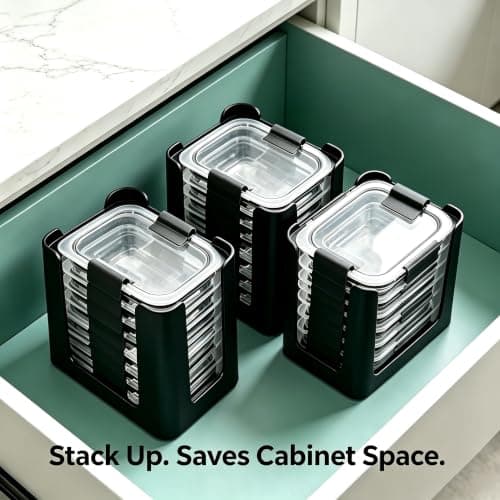Food Container Lid Organizer Holders for Rubbermaid Brilliances nap-on lids, Lid Organizers for Kitchen Cabinet Storage (3-Pack) - Holder 24 Lids for 4.7/3.2/1.3/0.5 Cup Containers (Black) - Thumbnail 3